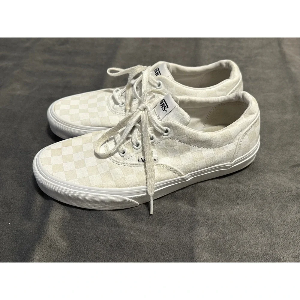 Vans Era Checkerboard White Off White Canvas Low Top Sneakers Womens 8